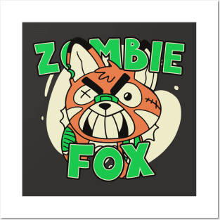 Cute Zombie Fox // Funny Halloween Zombie Animals Posters and Art